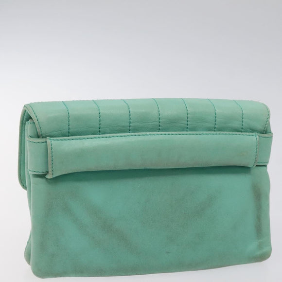CHANEL Choco Bar Clutch Bag Lamb Skin Peppermint CC Auth BA3453