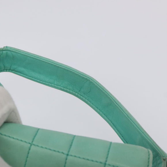 CHANEL Choco Bar Clutch Bag Lamb Skin Peppermint CC Auth BA3453