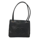 CHANEL COCO Mark Tote Bag Caviar Skin Black Gold CC Auth BA3454-1