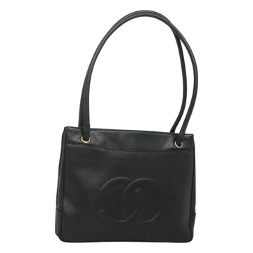 CHANEL COCO Mark Tote Bag Caviar Skin Black Gold CC Auth BA3454