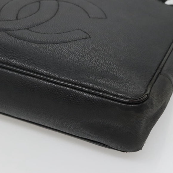 CHANEL COCO Mark Tote Bag Caviar Skin Black Gold CC Auth BA3454