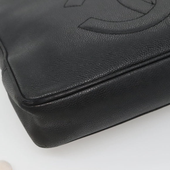 CHANEL COCO Mark Tote Bag Caviar Skin Black Gold CC Auth BA3454