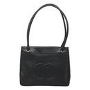 CHANEL COCO Mark Tote Bag Caviar Skin Black Gold CC Auth BA3454-13