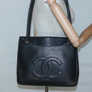 CHANEL COCO Mark Tote Bag Caviar Skin Black Gold CC Auth BA3454-22