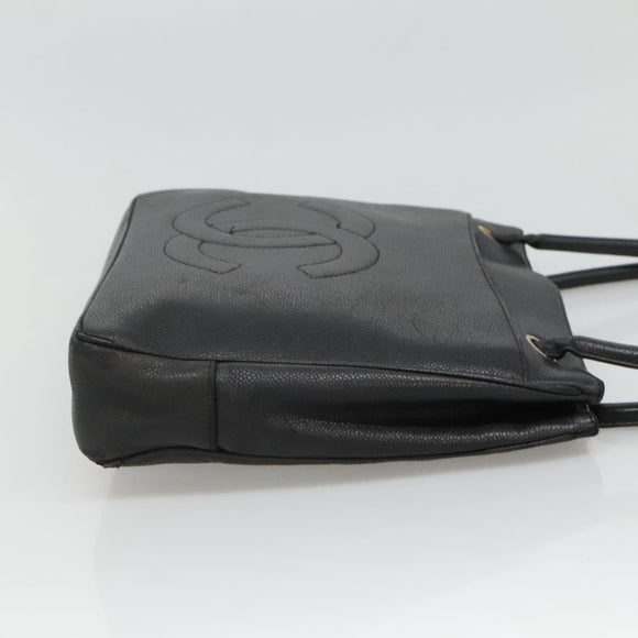 CHANEL COCO Mark Tote Bag Caviar Skin Black Gold CC Auth BA3454