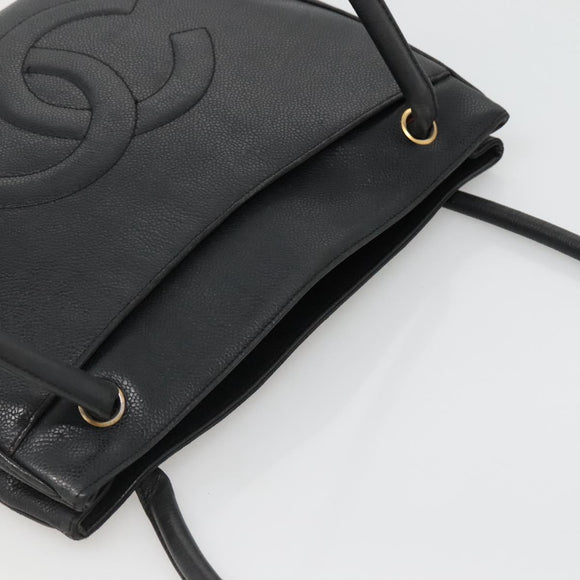 CHANEL COCO Mark Tote Bag Caviar Skin Black Gold CC Auth BA3454