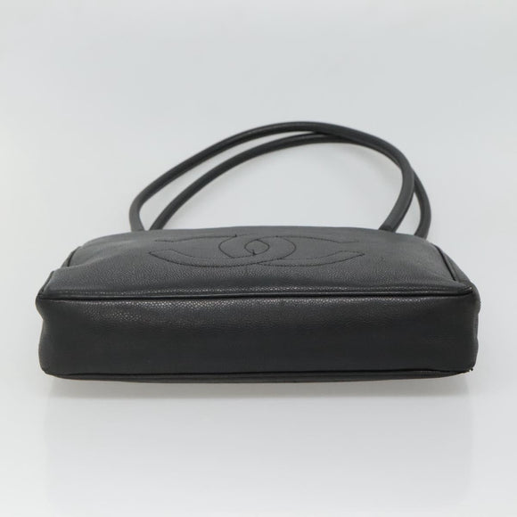 CHANEL COCO Mark Tote Bag Caviar Skin Black Gold CC Auth BA3454