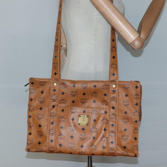 MCM Logogram Vicetos Tote Bag PVC Leather Brown Gold Auth BA3460