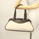 BVLGARI Logo Mania Tote Bag Canvas Leather Beige Silver Auth BA3461-22