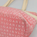 BVLGARI Logo Mania Tote Bag Canvas Pink Silver Auth BA3462-9