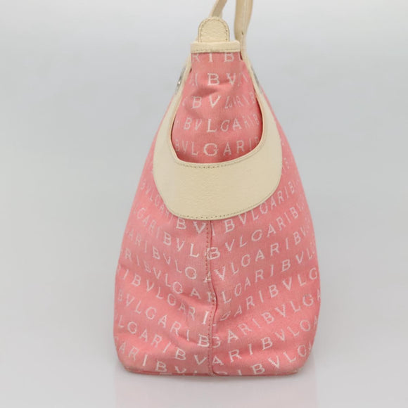 BVLGARI Logo Mania Tote Bag Canvas Pink Silver Auth BA3462