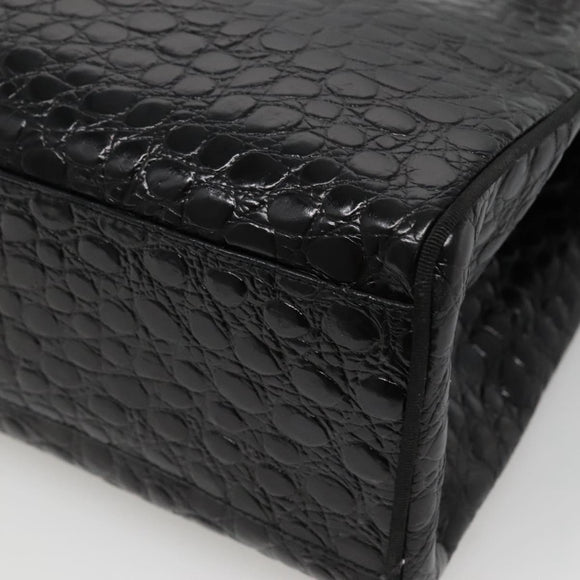 Salvatore Ferragamo Vala Tote Bag Leather Embossed Black Gold Auth BA3465