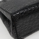 Salvatore Ferragamo Vala Tote Bag Leather Embossed Black Gold Auth BA3465-16