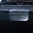 Salvatore Ferragamo Vala Tote Bag Leather Embossed Black Gold Auth BA3465-12