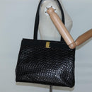 Salvatore Ferragamo Vala Tote Bag Leather Embossed Black Gold Auth BA3465-19