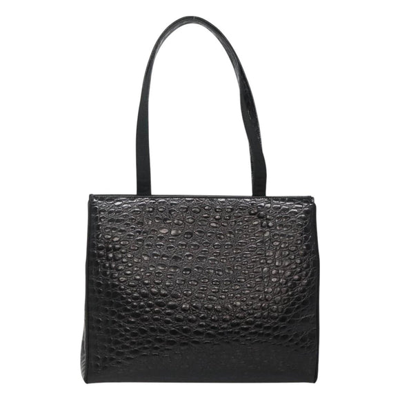 Salvatore Ferragamo Vala Tote Bag Leather Embossed Black Gold Auth BA3465