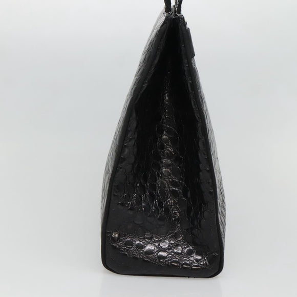 Salvatore Ferragamo Vala Tote Bag Leather Embossed Black Gold Auth BA3465