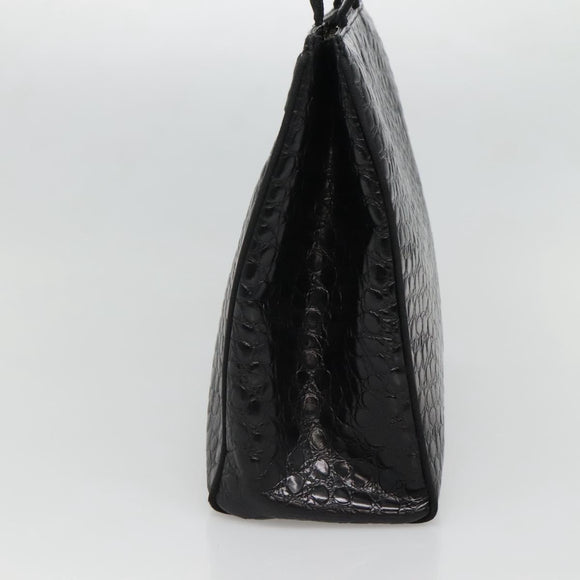 Salvatore Ferragamo Vala Tote Bag Leather Embossed Black Gold Auth BA3465