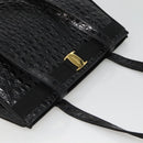 Salvatore Ferragamo Vala Tote Bag Leather Embossed Black Gold Auth BA3465-6