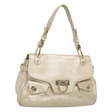 Salvatore Ferragamo Gancini Bag Leather Champagne Gold Gold Auth BA3466V