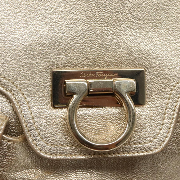 Salvatore Ferragamo Gancini Bag Leather Champagne Gold Gold Auth BA3466V