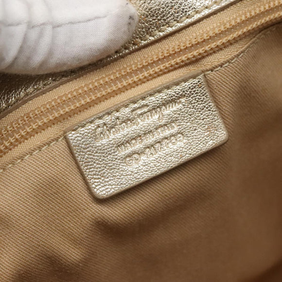 Salvatore Ferragamo Gancini Bag Leather Champagne Gold Gold Auth BA3466V