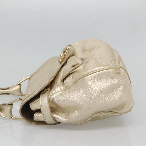 Salvatore Ferragamo Gancini Bag Leather Champagne Gold Gold Auth BA3466V