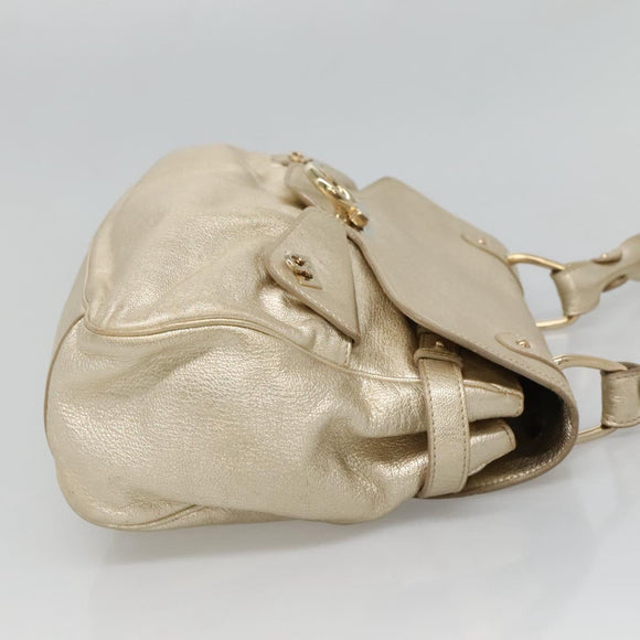 Salvatore Ferragamo Gancini Bag Leather Champagne Gold Gold Auth BA3466V