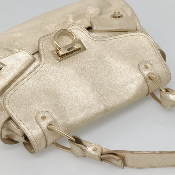 Salvatore Ferragamo Gancini Bag Leather Champagne Gold Gold Auth BA3466V