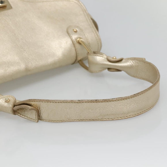 Salvatore Ferragamo Gancini Bag Leather Champagne Gold Gold Auth BA3466V