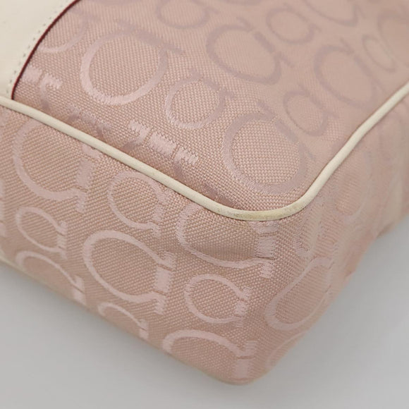Salvatore Ferragamo Gancini Tote Bag Canvas Leather Pink Silver Auth BA3467