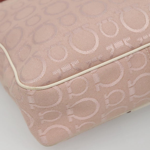 Salvatore Ferragamo Gancini Tote Bag Canvas Leather Pink Silver Auth BA3467