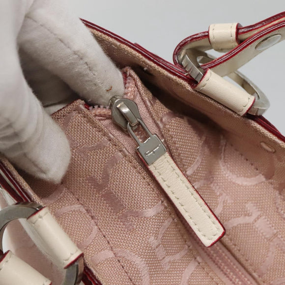 Salvatore Ferragamo Gancini Tote Bag Canvas Leather Pink Silver Auth BA3467