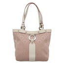 Salvatore Ferragamo Gancini Tote Bag Canvas Leather Pink Silver Auth BA3467-13