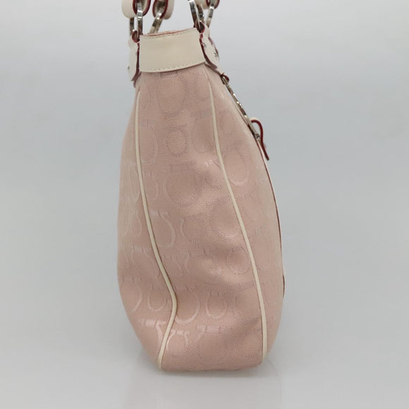 Salvatore Ferragamo Gancini Tote Bag Canvas Leather Pink Silver Auth BA3467