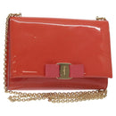 Salvatore Ferragamo Chain Vala Shoulder Bag Enamel Orange Gold Auth BA3468-1
