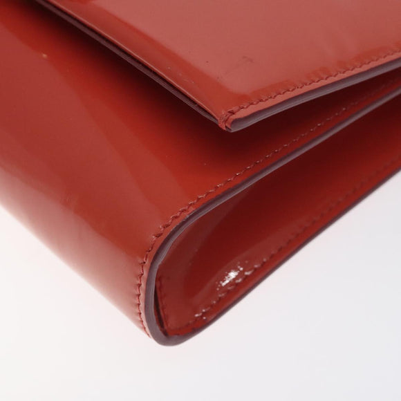 Salvatore Ferragamo Chain Vala Shoulder Bag Enamel Orange Gold Auth BA3468