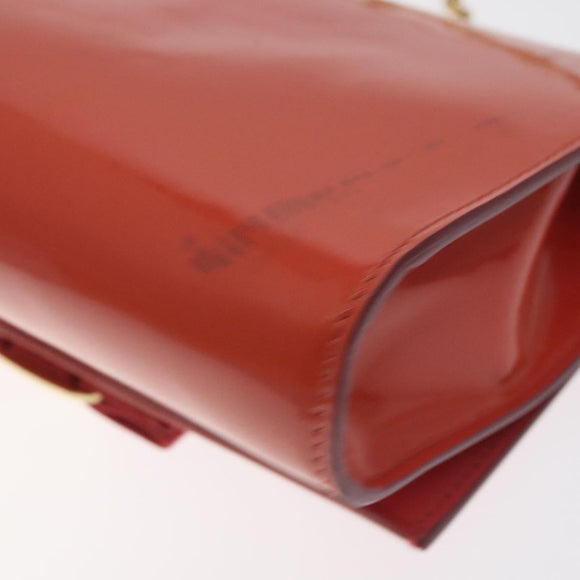 Salvatore Ferragamo Chain Vala Shoulder Bag Enamel Orange Gold Auth BA3468