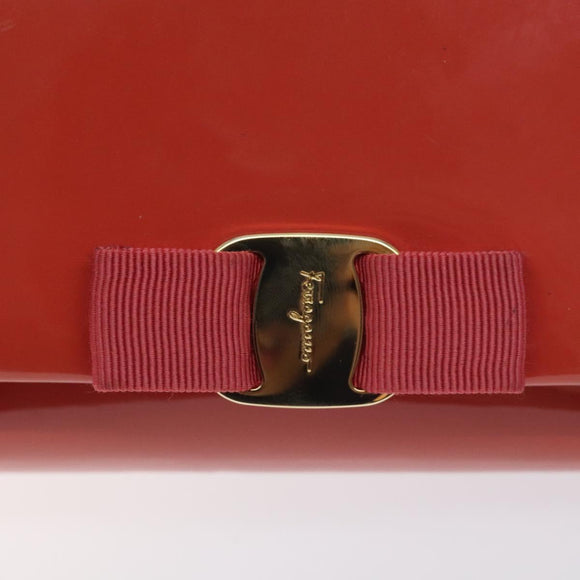 Salvatore Ferragamo Chain Vala Shoulder Bag Enamel Orange Gold Auth BA3468