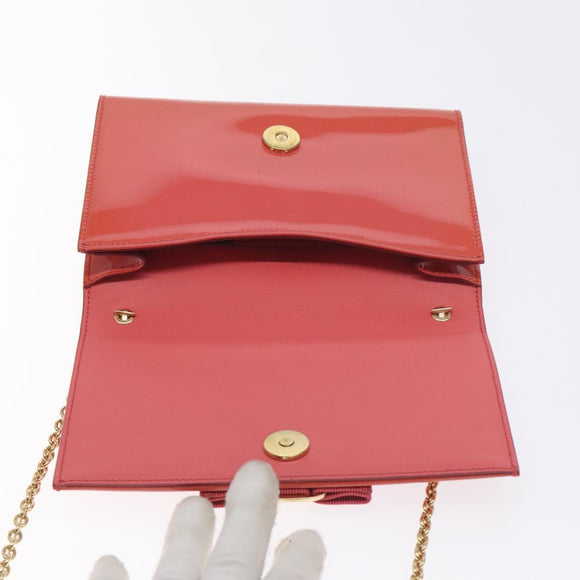 Salvatore Ferragamo Chain Vala Shoulder Bag Enamel Orange Gold Auth BA3468