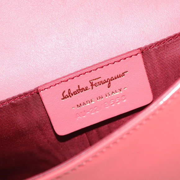 Salvatore Ferragamo Chain Vala Shoulder Bag Enamel Orange Gold Auth BA3468