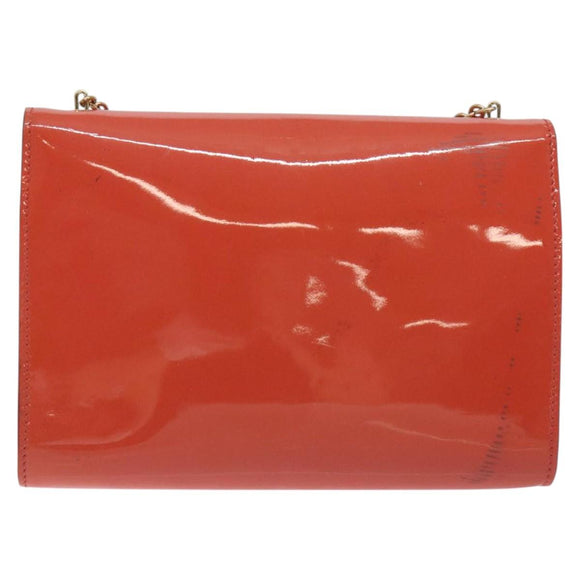 Salvatore Ferragamo Chain Vala Shoulder Bag Enamel Orange Gold Auth BA3468