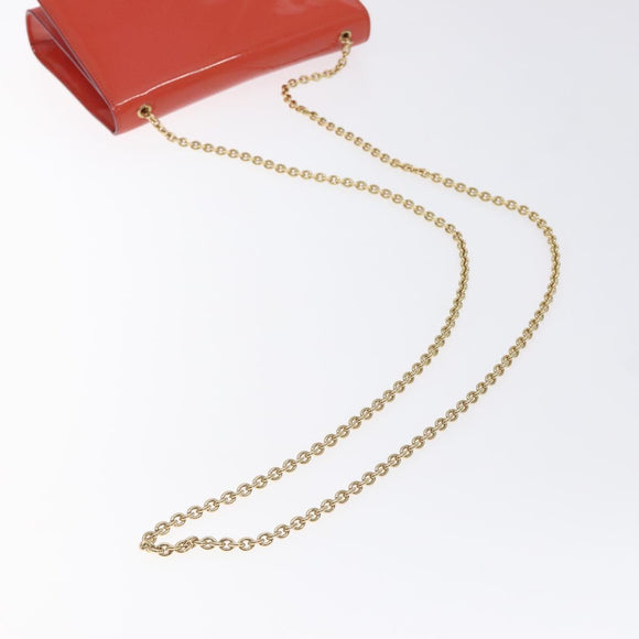 Salvatore Ferragamo Chain Vala Shoulder Bag Enamel Orange Gold Auth BA3468