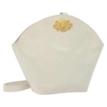 Salvatore Ferragamo Shoulder Bag Leather White Gold Auth BA3469