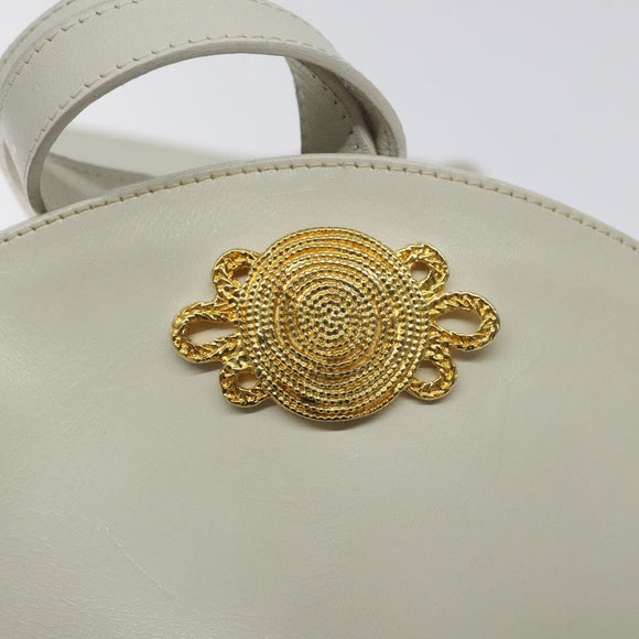 Salvatore Ferragamo Shoulder Bag Leather White Gold Auth BA3469