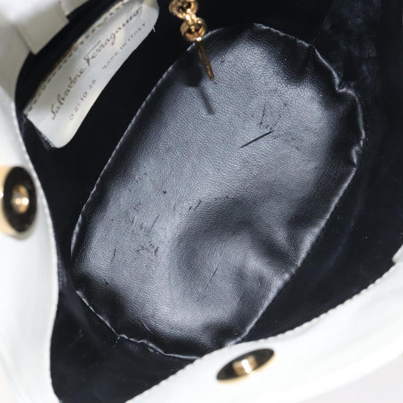 Salvatore Ferragamo Shoulder Bag Leather White Gold Auth BA3469