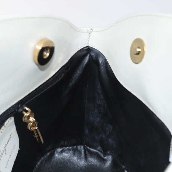 Salvatore Ferragamo Shoulder Bag Leather White Gold Auth BA3469