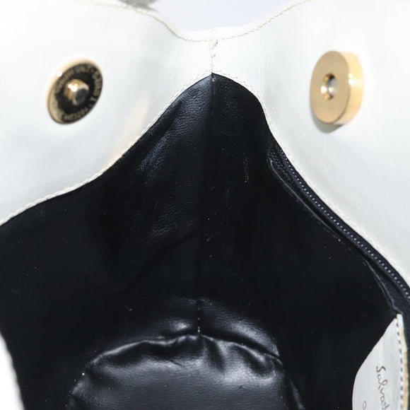 Salvatore Ferragamo Shoulder Bag Leather White Gold Auth BA3469