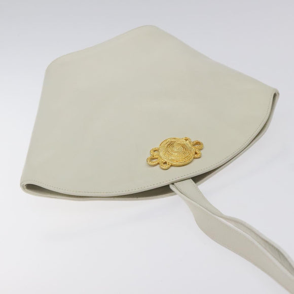 Salvatore Ferragamo Shoulder Bag Leather White Gold Auth BA3469