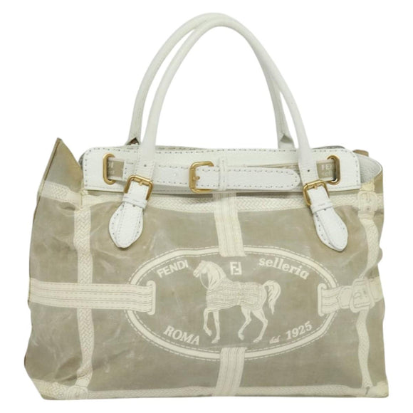 FENDI Celeria Tote Bag Coated Canvas Beige Gold Auth BA3471